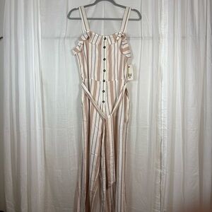 Billabong One Piece Jumpsuit Ivory Beige Pink Blue Stripes Size L Brand New‎